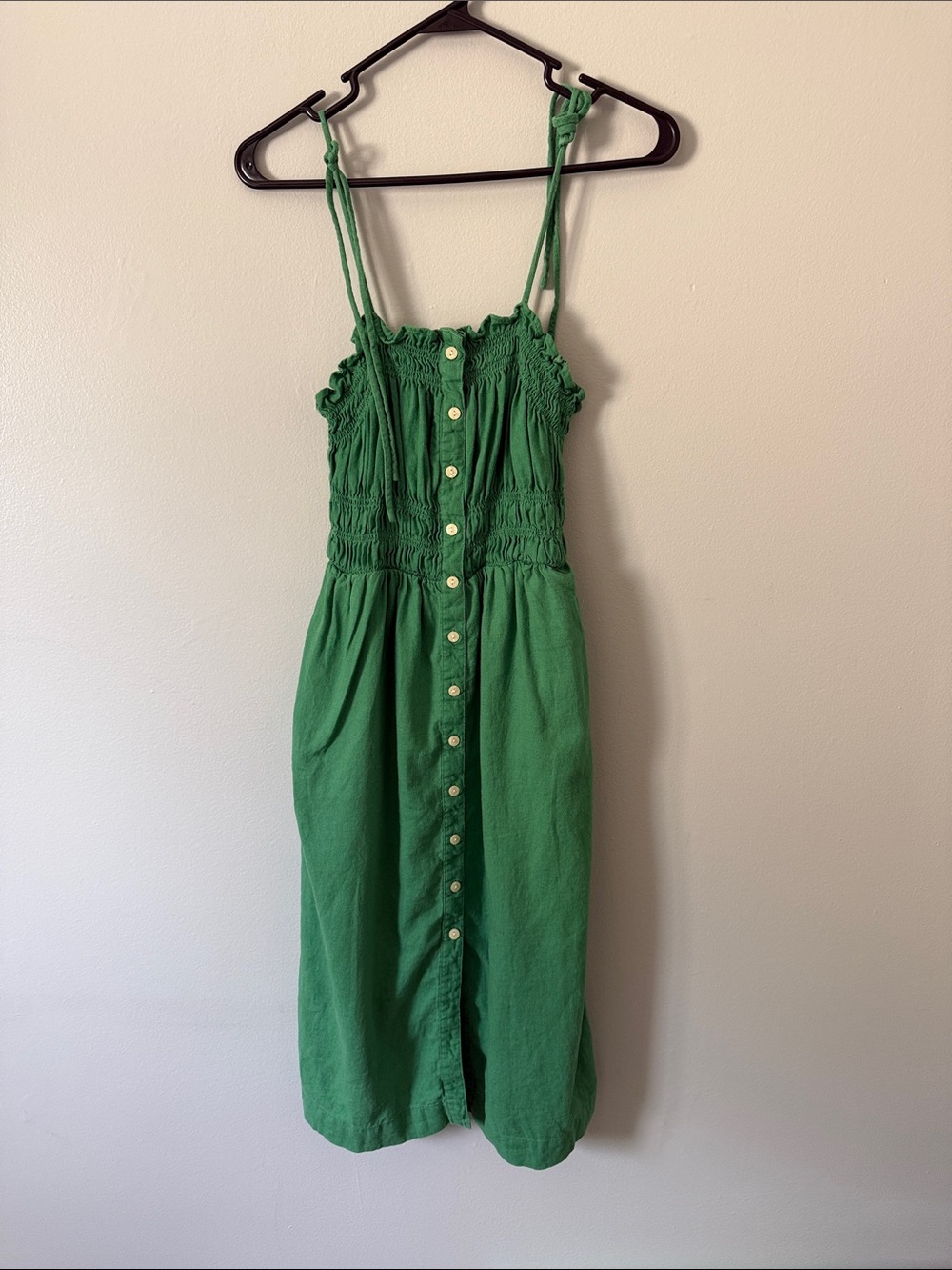 Universal Thread Green Button-Front Smocked Sundress With Pockets